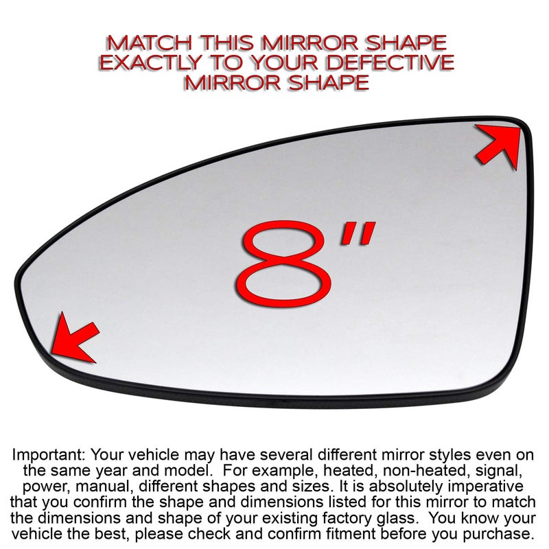 Rugged TUFF Driver Side Mirror Glass Replacement For 2011 2012 2013 2014 2015 2016 Chevrolet Cruze, Cruze Limited Left Rear View Mirrors Non-Heated with Backing Plate 95215096 1324127 GM1324127 - Image 2